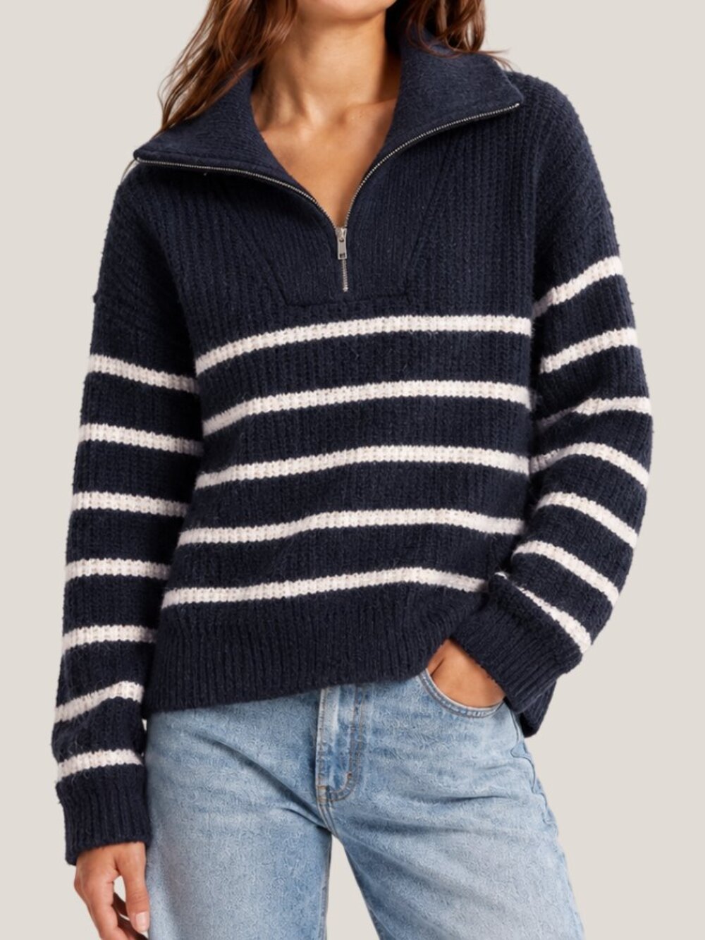 Abercrombie & Fitch Oversized Striped Quarter Zip Sweater Large